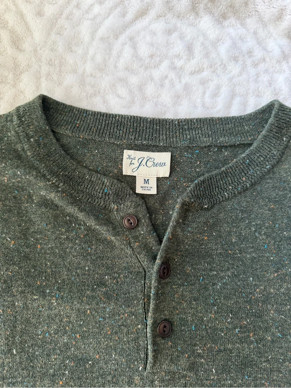 J.Crew Men’s Green Donegal Fleck Cotton Silk Henley Sweater Size Medium Casual